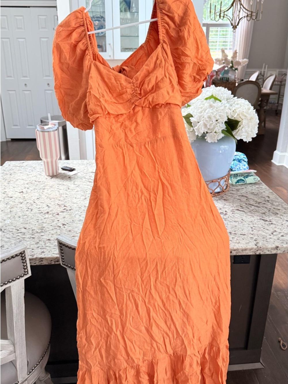 Orange Puff Sleeve boutique Maxi Dress